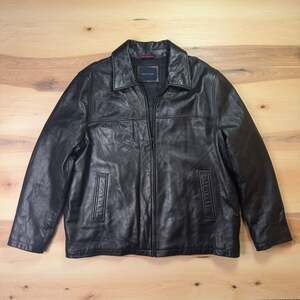 Tommy Hilfiger Men's 100% Genuine Leather Flannel-Lined Jacket Black Size XXL